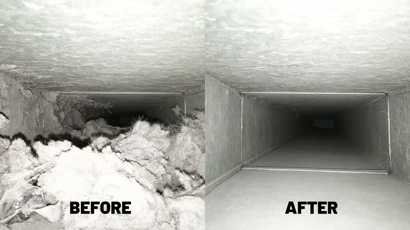 Main trunk line — before and after negative-pressure cleaning